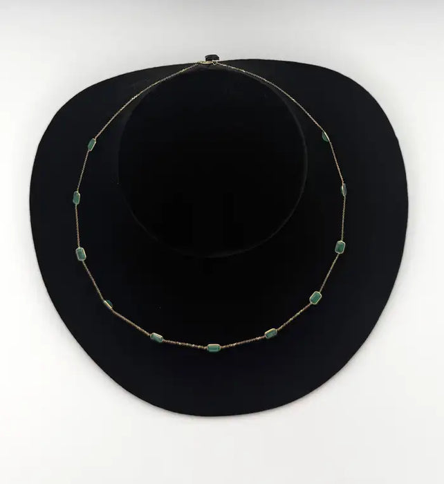 5.95 Carat Octagon Emerald Station Chain Necklace in 18k Solid Yellow Gold