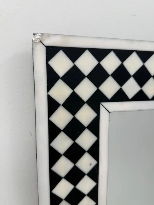 Art Deco Style Black & White Resin Diamond Design Wall or Console Mirror, a pair