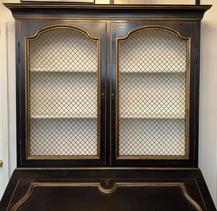 Louis XV Style Minton Spidell Drop-Front Hand Painted Black Secretary Cabinet