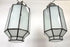 Art Deco Style Frosted White Milk Glass & Bronze Octagonal Pendant, a Pair