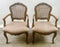 French Provincial Louis XV Style Cane Back with Plaid Upholstery Chair, a Pair