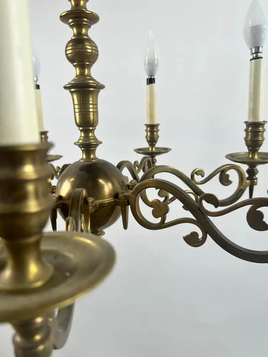 French Louis XVI Revival Style Brass Chandelier - 6 Arms