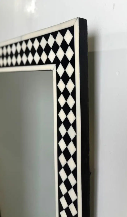 Art Deco Style Black & White Resin Diamond Design Wall, Table or Mantel Mirror