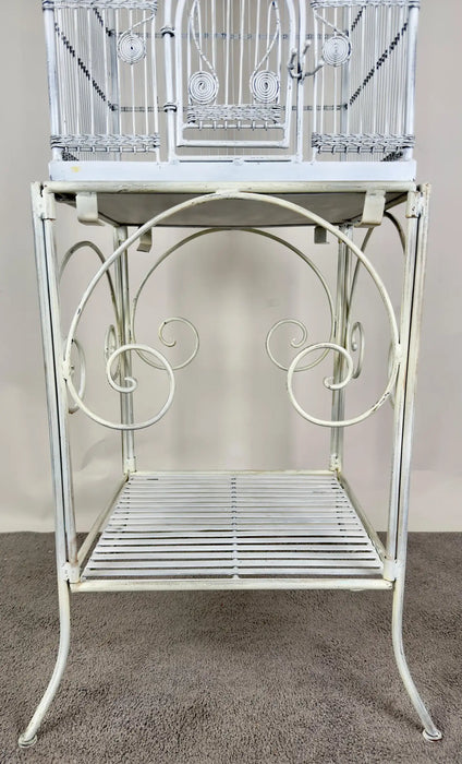 Large Victorian Style Wire Frame White Birdcage with a Shelf, 2 Pieces