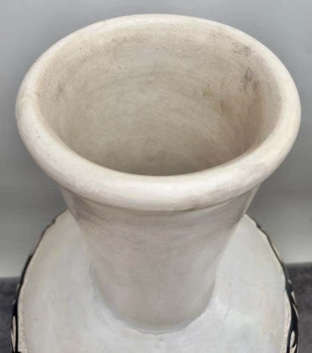 Monumental Boho Chic Moroccan off White & Black Pottery Floor Vase or Urn