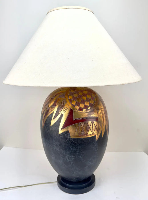 Frederick Cooper Mid Century Modern Ginger Jar Gold & Black Table Lamp, a Pair