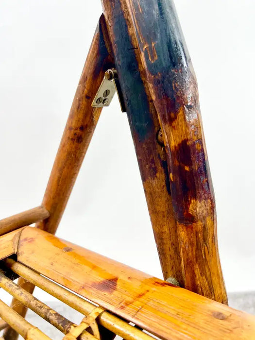 Mid Century Modern Organic Hand Crafted Bamboo Folding Chair, Set of 4