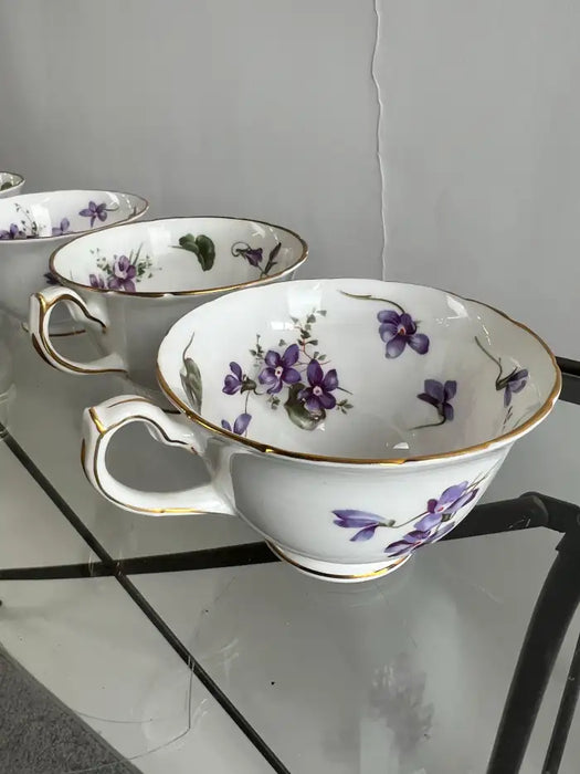 Hammersley “Victorian Violets” English Bone China Tea Set w Gold Trim, 15 pcs