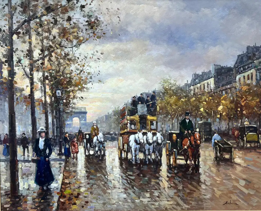 Impressionist Paris Street Scene Oil Painting, Signed, in Ornate Gilt Frame 1970's