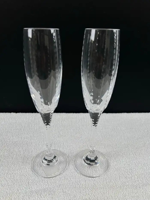Faberge Atelier Bristol Crystal 10 inch Champagne Flutes, a Set of 2