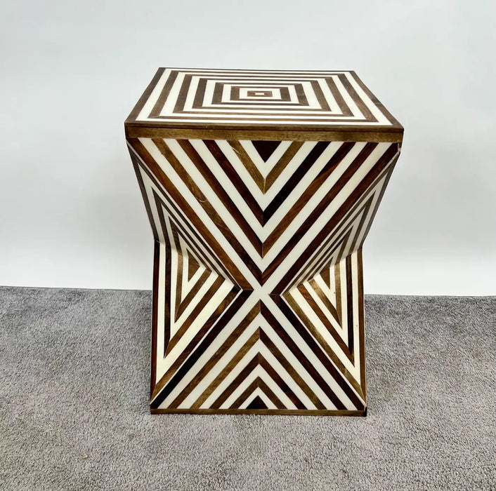 Art Deco Style Sculptural White & walnut Resin Side or End Table, a Pair