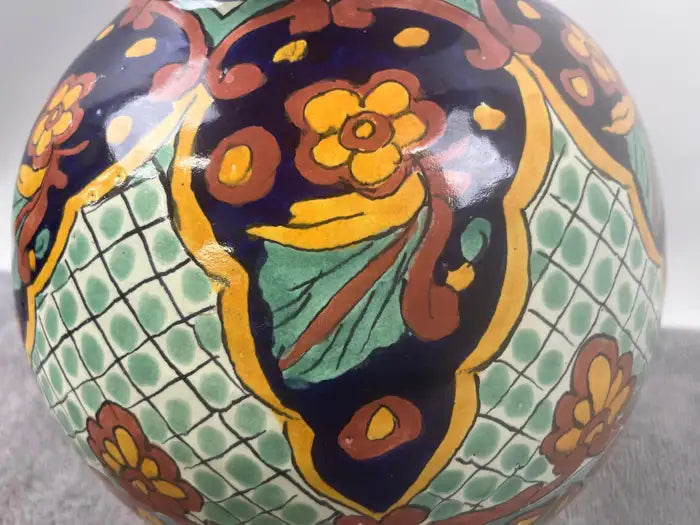 Mexican Talavera Multi-color Handmade Pottery Lidded Vase or Urn