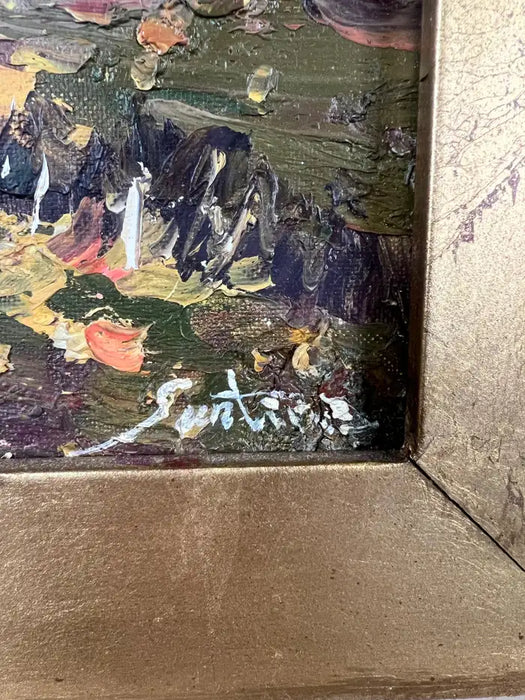 Mid-Century Italian School Oil on Board Palette Knife Landscape Painting, Signed 1950's