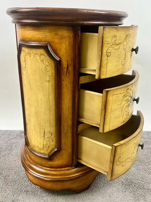 Louis XV Style French Provincial Hand Painted Oval Shaped Nightstand, a Pair