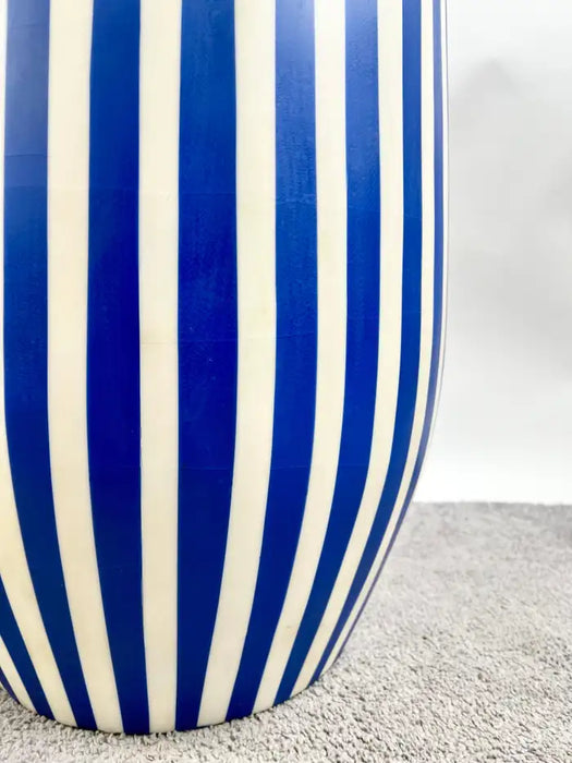 Art Deco Style Blue & White Cylindrical Resin Side, End Table or Stool, a Pair