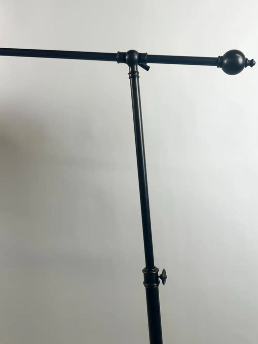 Industrial Style Adjustable Cantilever Arm Floor Lamp with Burlap Drum Shade