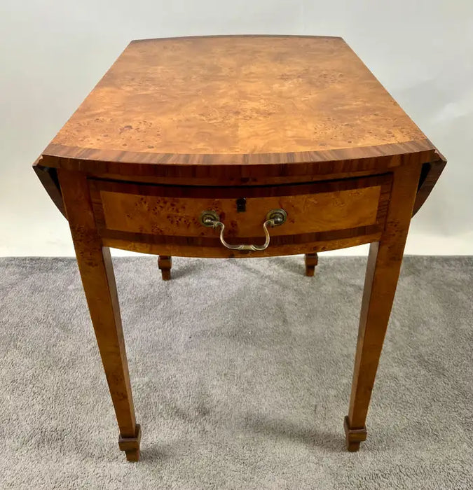 English George III Style Pembroke Burl Wood Table w Twin Drop-leaf Sides
