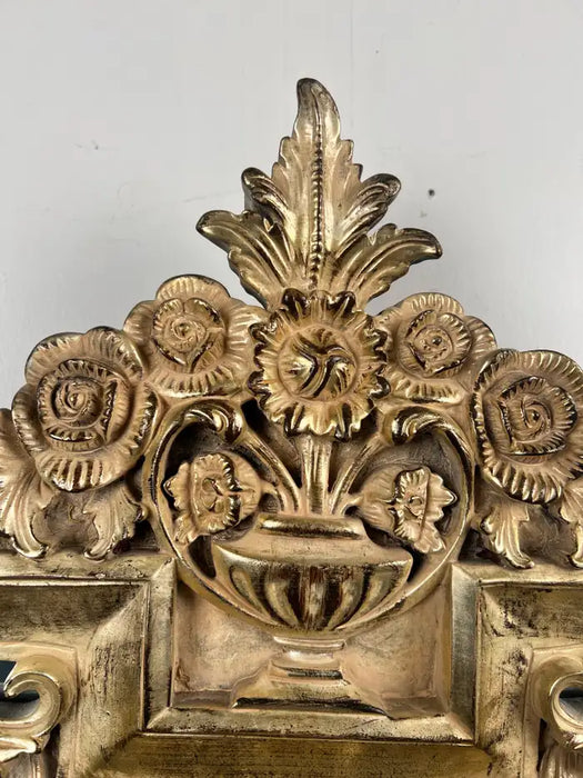 Neoclassical Revival Champagne Gold Large Mirror with Urn and Floral Pediment