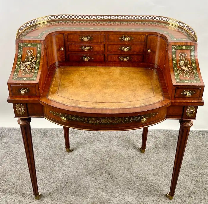 English Regency Carlton House Style Lady Desk & Cane Chair by Maitland Smith