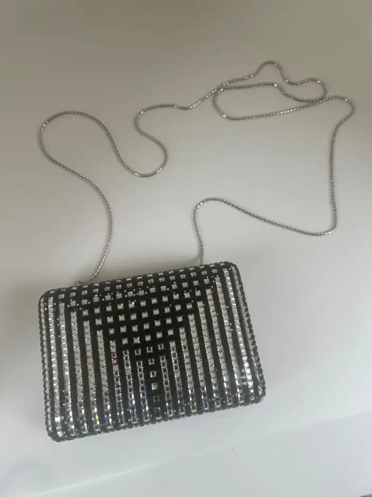 Judith Leiber Black Swarovski Crystal Minaudière Evening Clutch