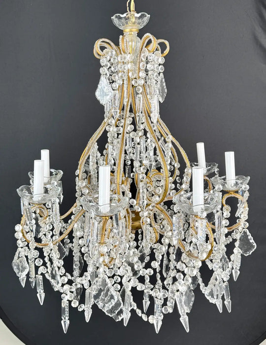 French Louis XV Marie Therese Style Cut Crystal Chandelier, 8 Arms