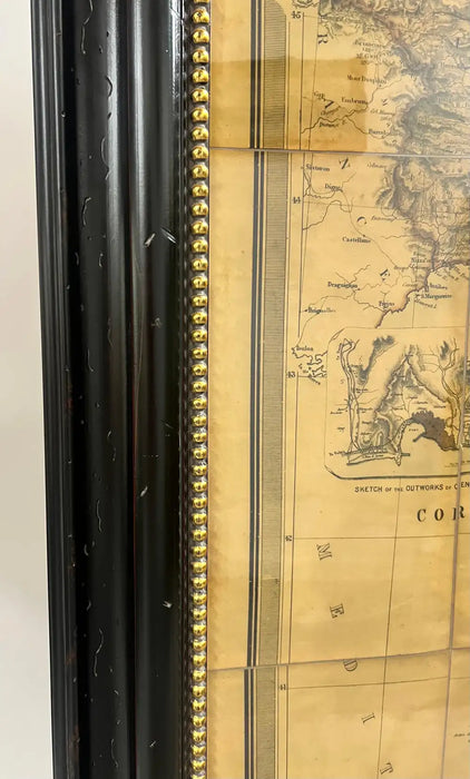 Large Vintage Antiqued Stanford Map of Italy in Black & Gold Frame 1990's