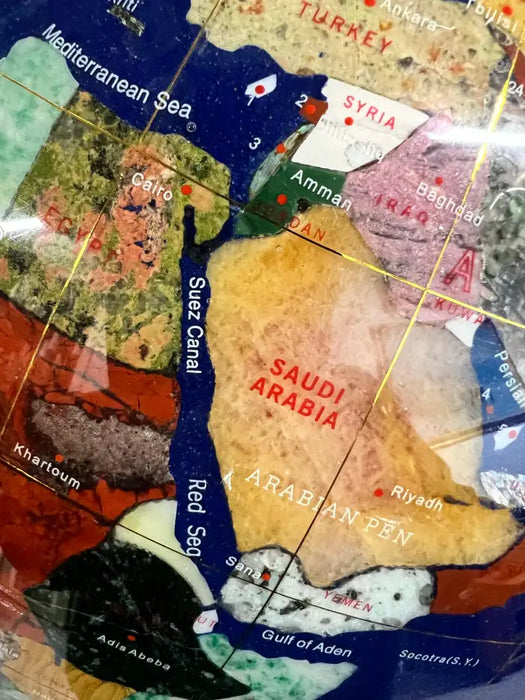 20th Century Lapis Blue Gemstone World Globe with Gilt Meridian Stand