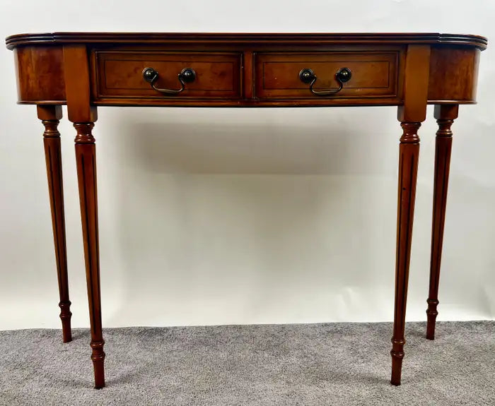 English Georgian Hepplewhite Style Two-Drawer Console Table Mahogany & Walnut