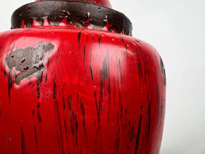 Vintage Chinese Oriental Red Pottery Vase with Lid in Antiqued Design