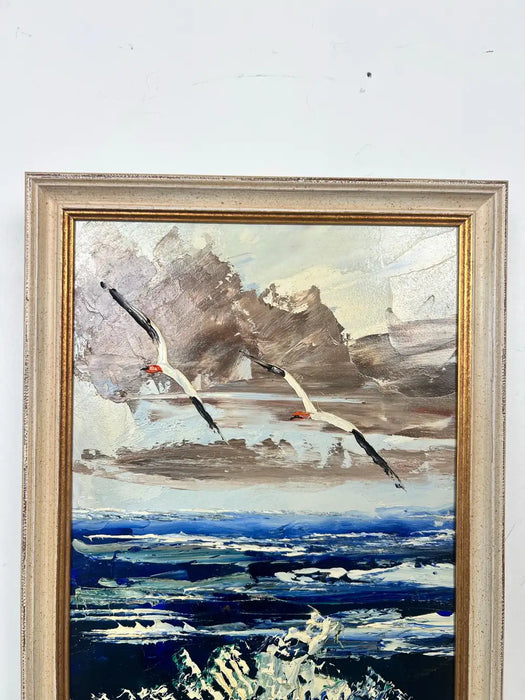Morris Katz Seascape with Seagulls Textured Oil in Silver Frame, Signed 1973 1973