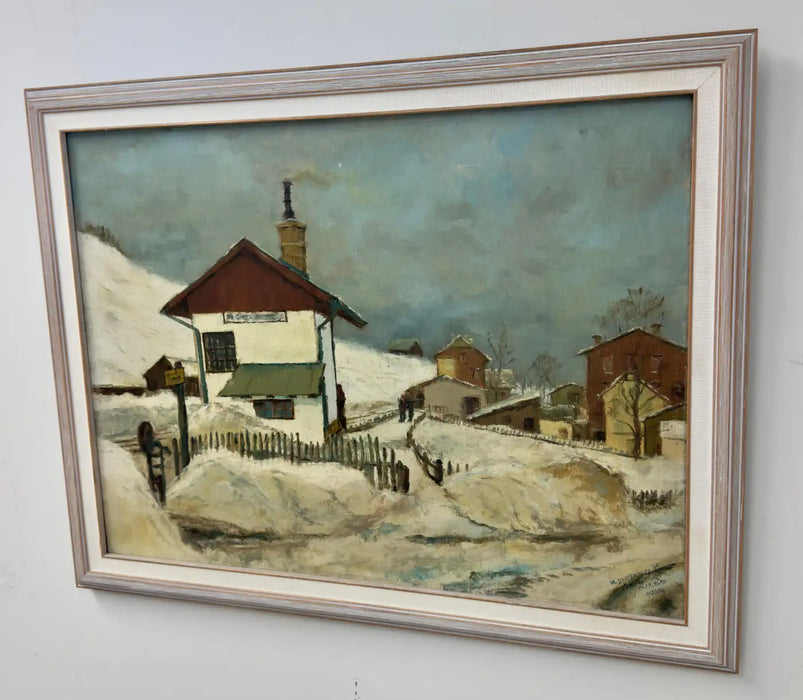 Manes Lichtenberg Winter Landscape in Arlberg Oil on Canvas Painting, Signed