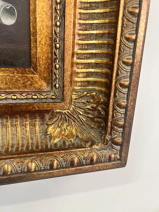 Still Life Violin & Sheet Music Oil on Canvas Signed Hessler, Framed 1900's