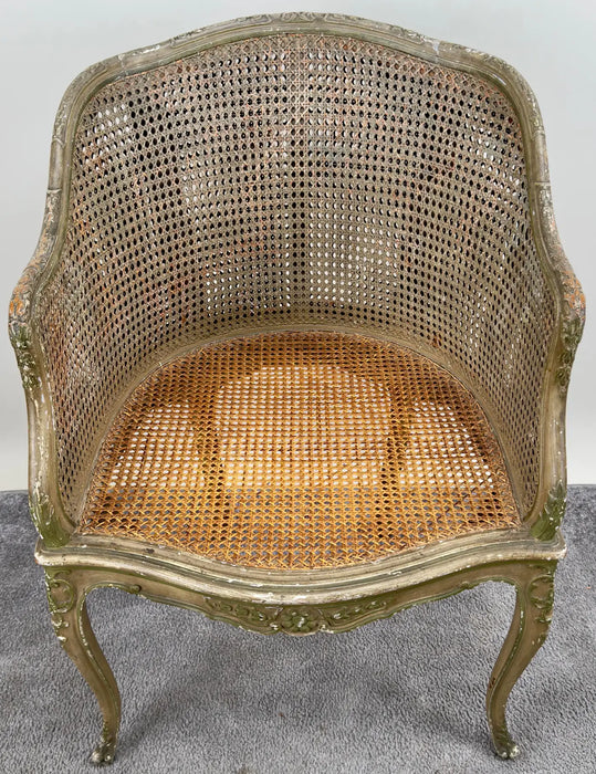 French Louis XV Style Cane Bergere Petite Salon Chair, a Pair Circa 1910's