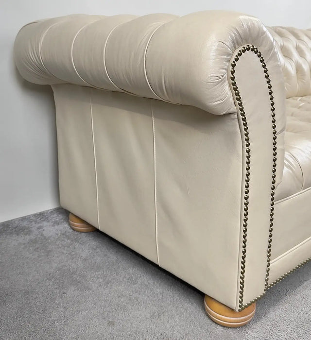 English Style Chesterfield Off-White Tufted Leather Sofa