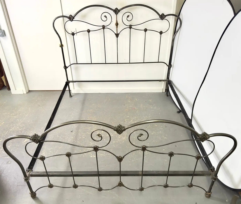 Antique Victorian Style Wrought Iron & Brass King Size Bed Frame