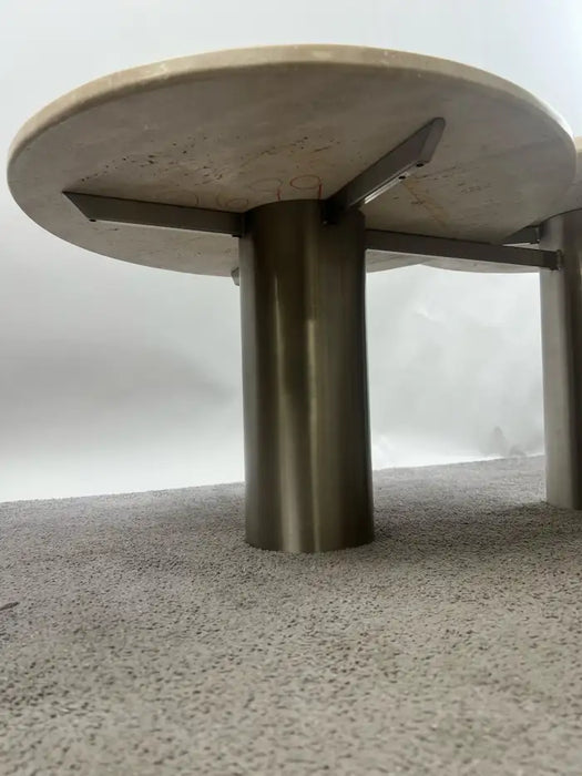 Organic Modern Travertine Three-Tier Circular Coffee Table with Metal Base