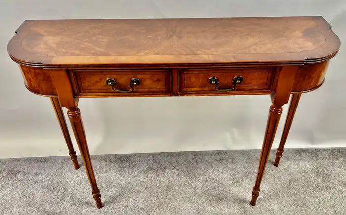 English Georgian Hepplewhite Style Two-Drawer Console Table Mahogany & Walnut