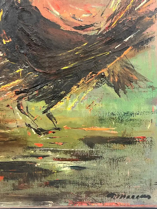 Alice Marcus " The Cockfight " Oil Painting on Canvas , Signed & Framed 1981