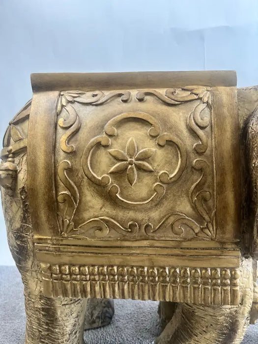 Large Sculptural Elephant Table Base in Carved resin w Antique Gilt Finish