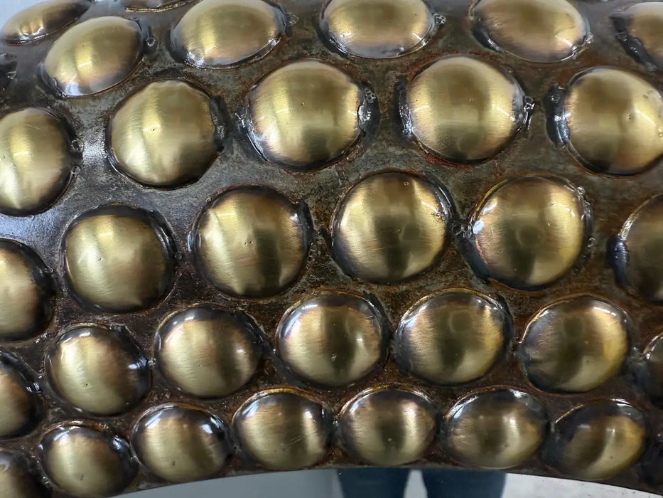 Brutalist Style Round bronze Studded Mirror, Compatible pair