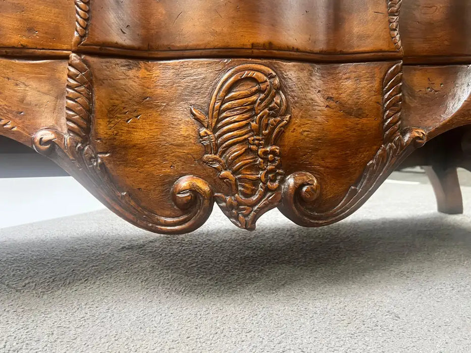 John Widdicomb French Provincial Bombe Serpentine Burl Walnut Commode Dresser