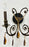 French Rococo Revival Cast Metal Bronzed Wall Sconce w Amber Crystal, Set of 4