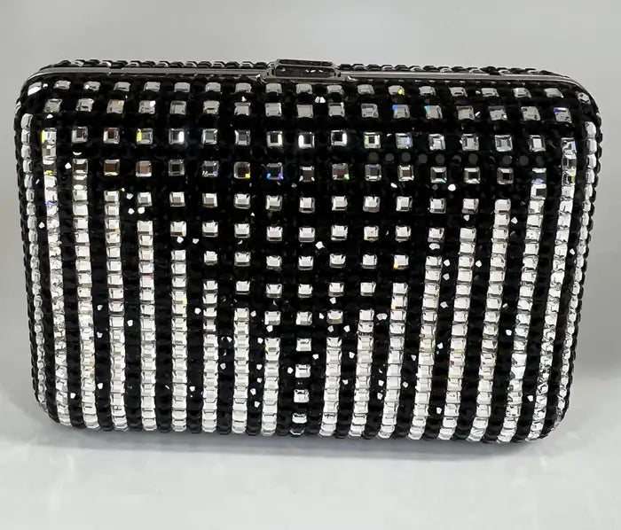 Judith Leiber Black Swarovski Crystal Minaudière Evening Clutch