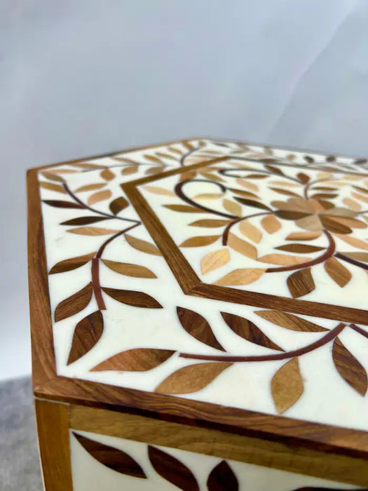 Moroccan Boho-Chic Handmade Walnut & Resin Inlay Hexagonal Side or End Table