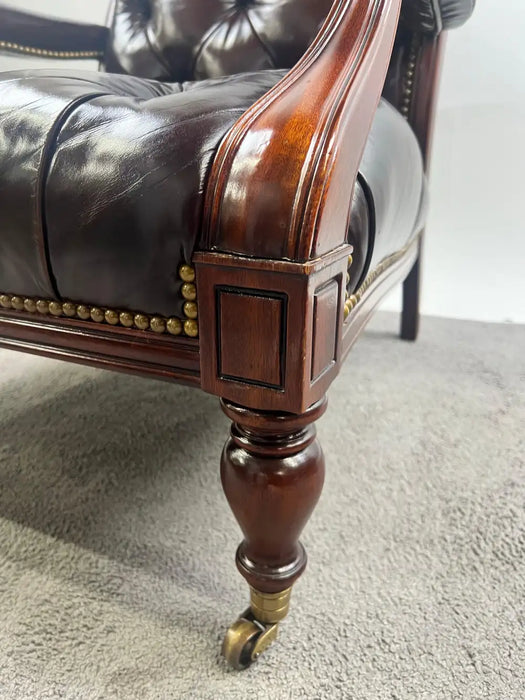 Chesterfield English Style Tufted Leather Library Chair & Ottoman by Hickory