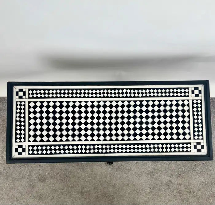 Art Deco Style Black & White Resin Console Table in Diamond Pattern