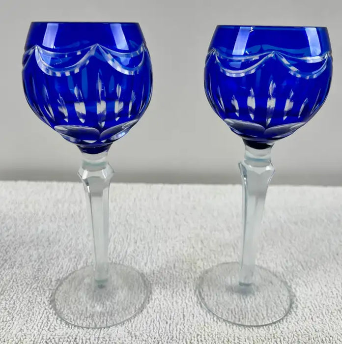 Rare Murano Glass Decanter in Cobalt Blue with Jewel-Tone StemGlasses Set, 7 Pcs