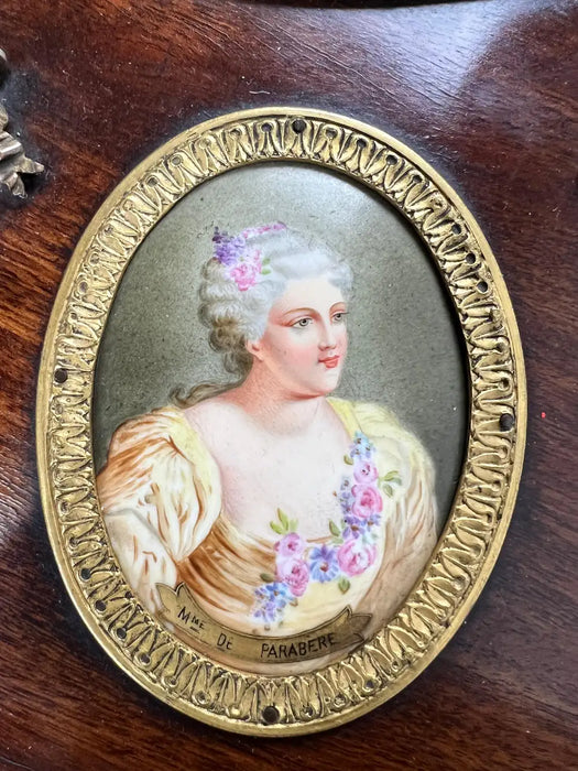 19th C French Louis XVI Mahogany & Bronze w Sèvres Style Portraits Salon Table