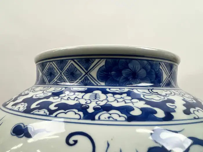 Imperial Chinese Qing Dynasty Style Blue & White Dragon Porcelain Vase