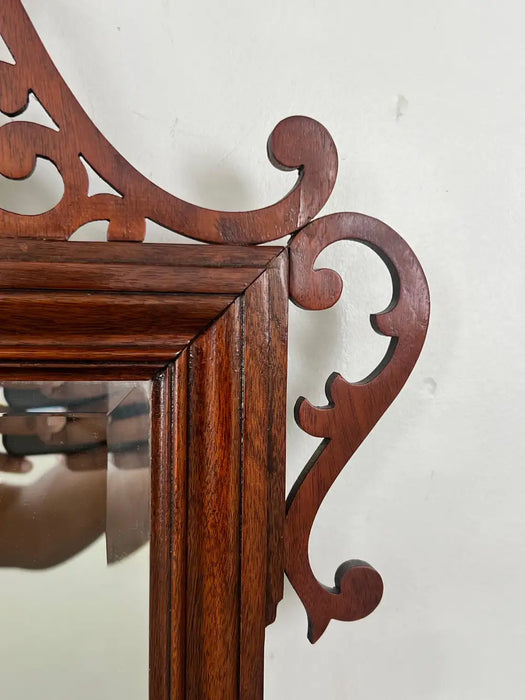 Baker Georgian Chippendale Carved Mahogany Wall Mantel Mirror Fretwork Crest